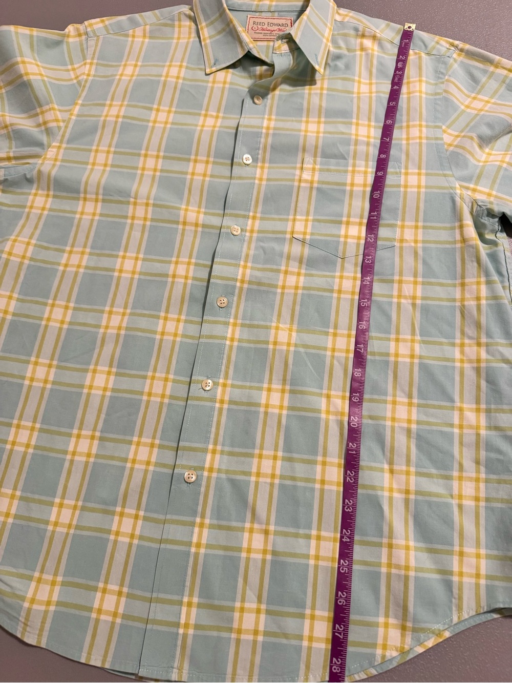 Reed Edward 100% Cotton Light Blue and Yellow Plaid Button-Down Shirt Size L - Picture 9 of 11